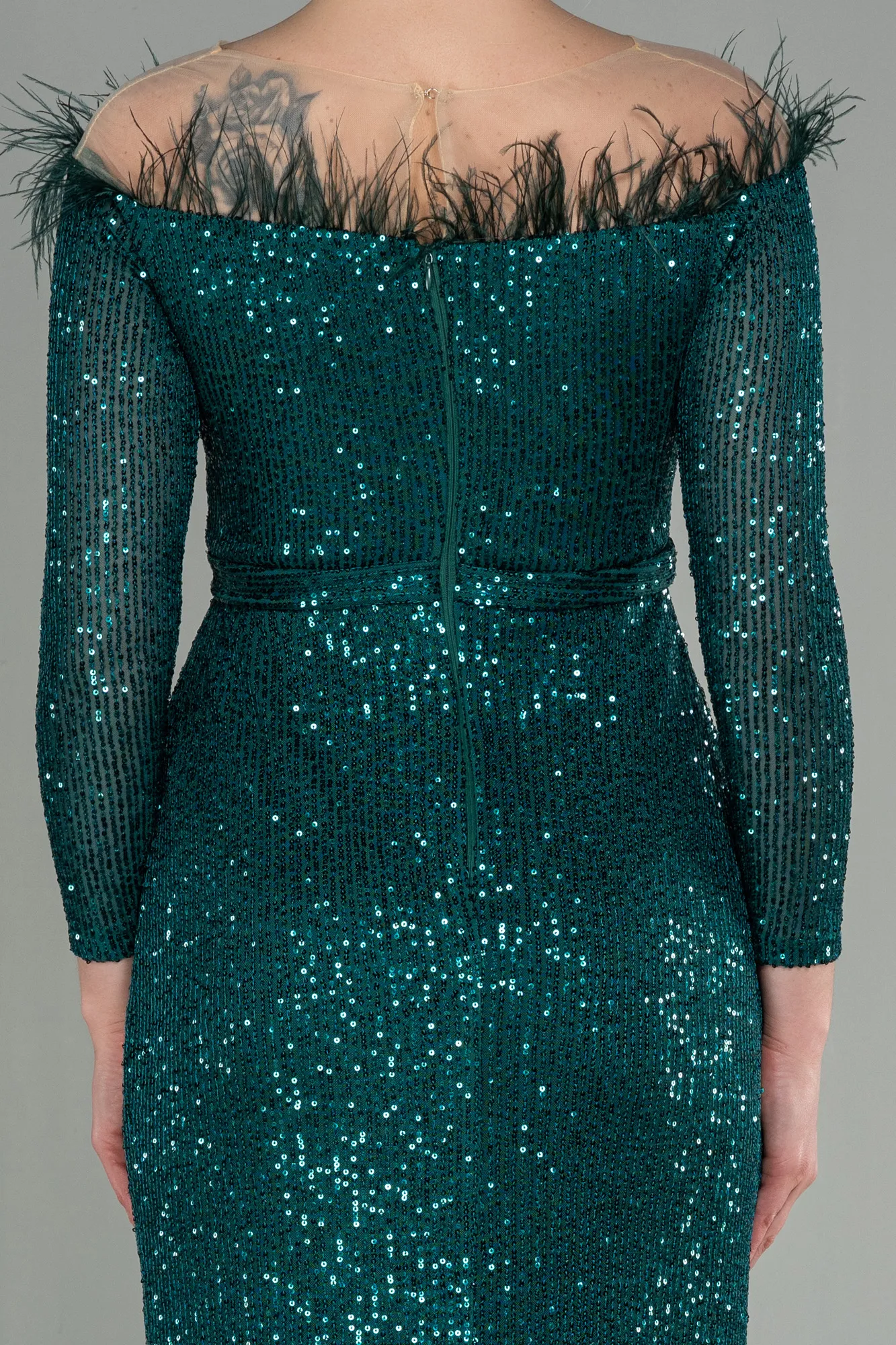 Emerald Green-Long Scaly Evening Dress ABU2820