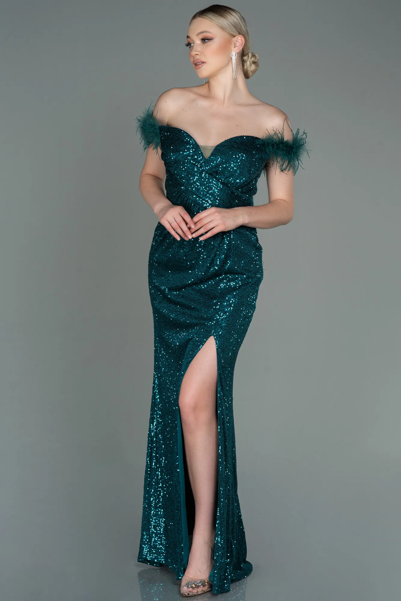 Emerald Green-Long Scaly Evening Dress ABU3191