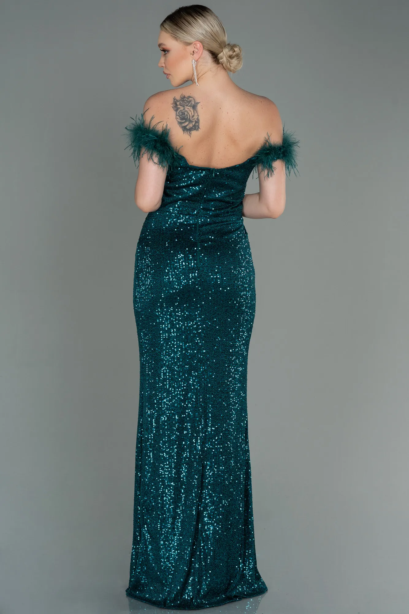 Emerald Green-Long Scaly Evening Dress ABU3191