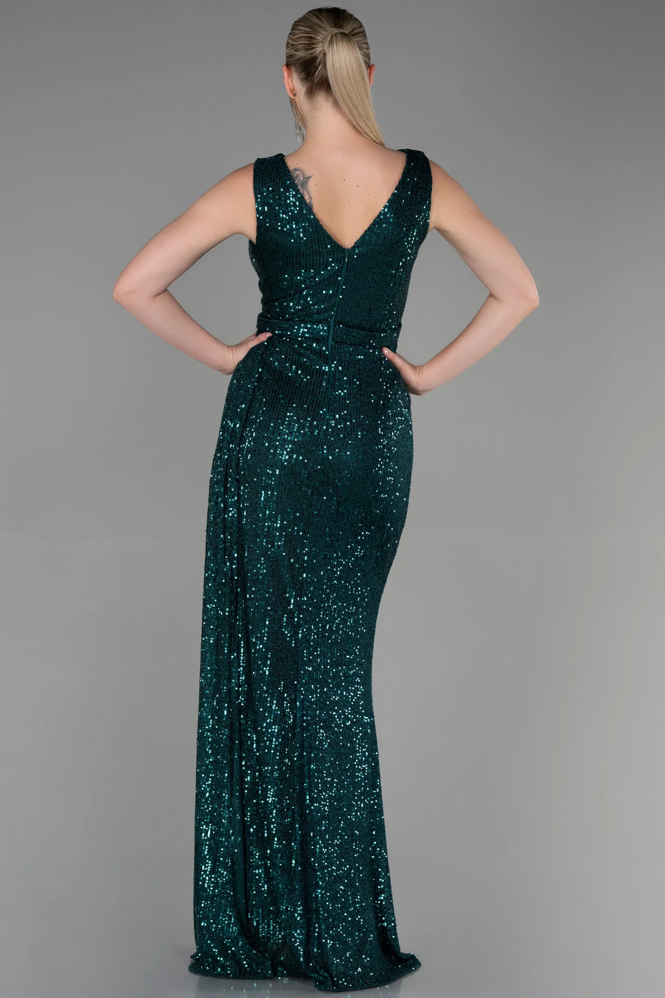 Emerald Green-Long Scaly Evening Dress ABU3201