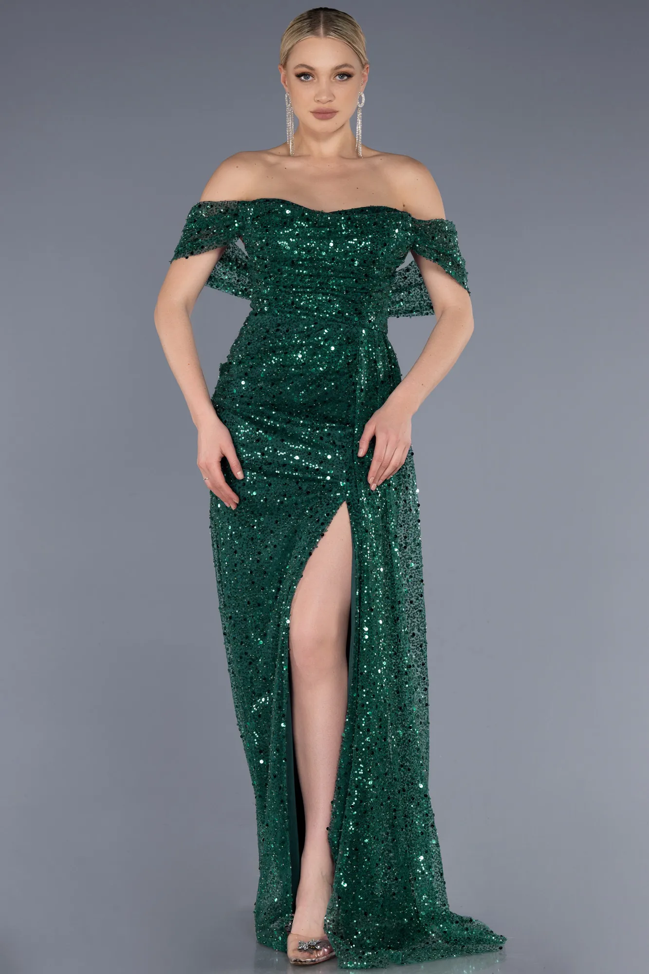 Emerald Green-Long Scaly Evening Dress ABU3577
