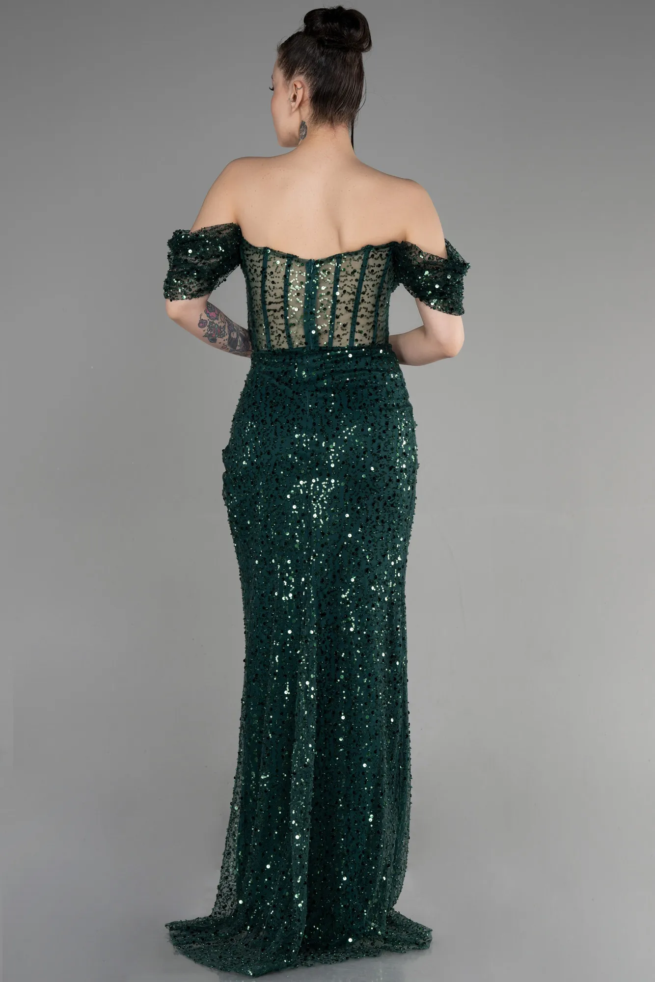 Emerald Green-Long Scaly Evening Dress ABU3658