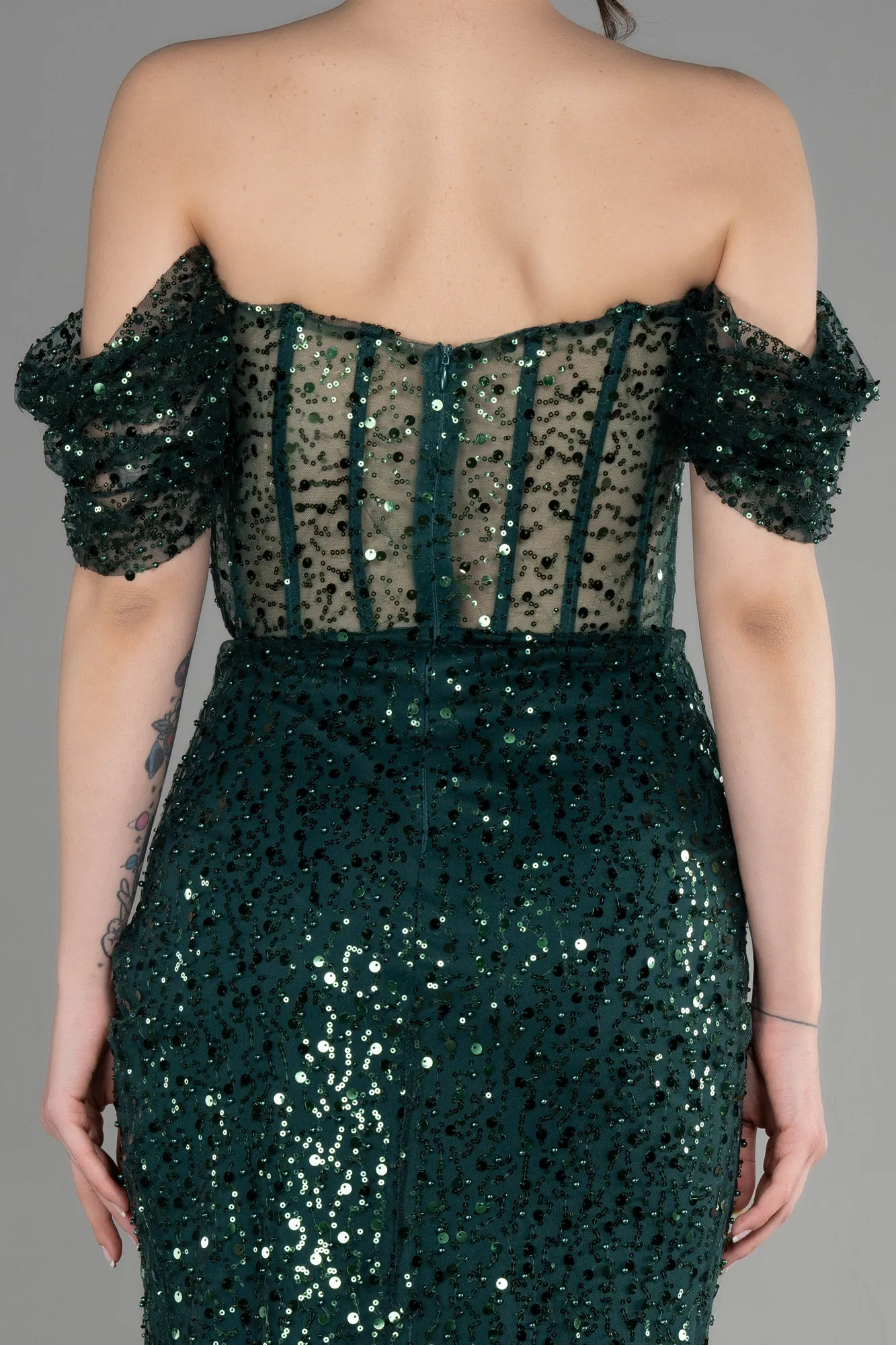 Emerald Green-Long Scaly Evening Dress ABU3658