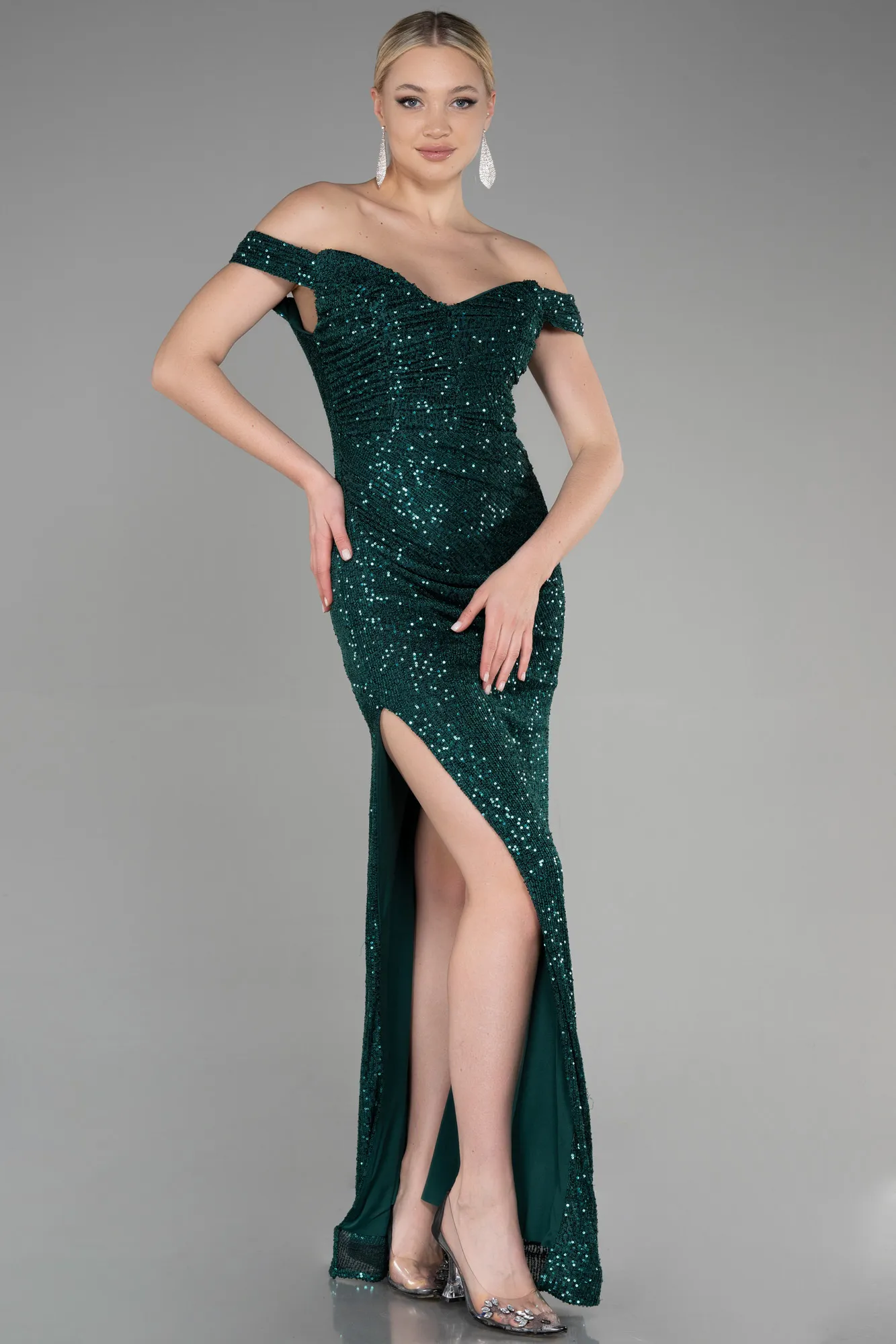 Emerald Green-Long Scaly Mermaid Evening Dress ABU3202