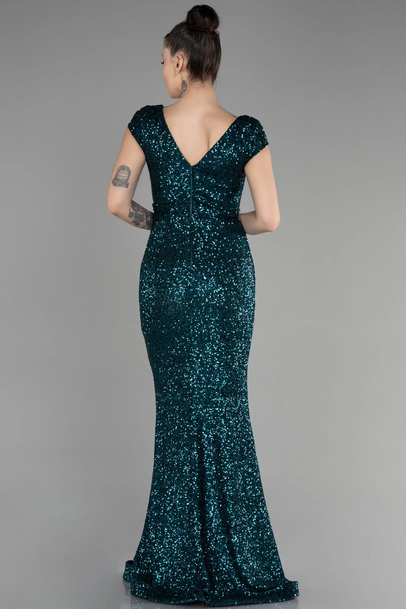 Emerald Green-Long Scaly Mermaid Evening Dress ABU3463