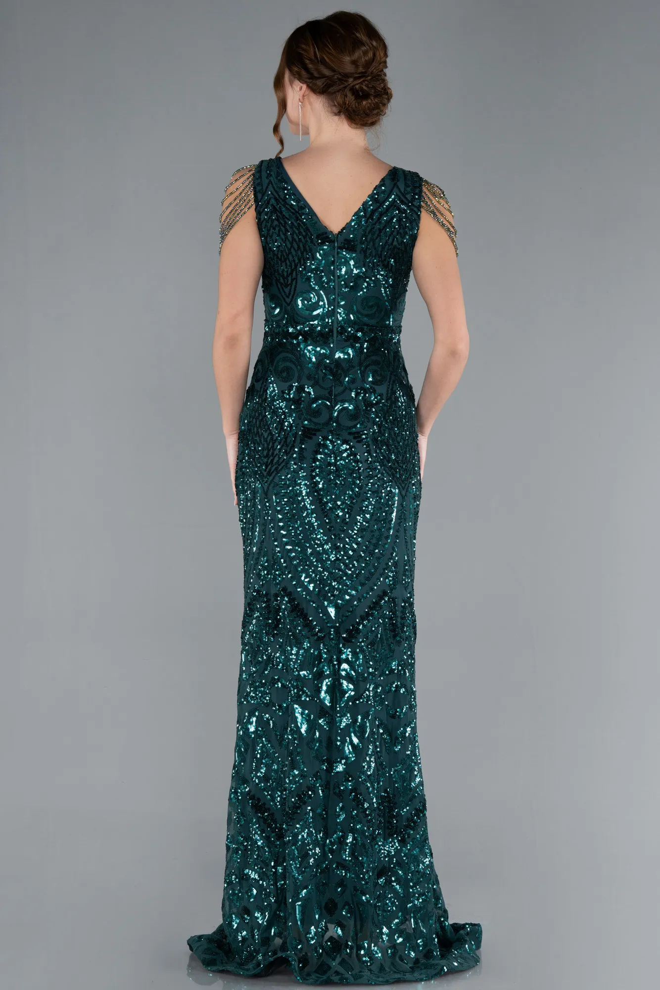 Emerald Green-Long Scaly Mermaid Evening Dress ABU3842