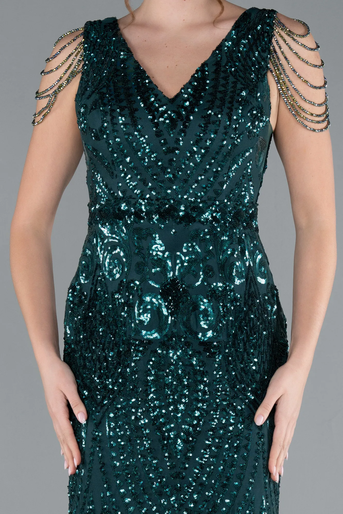 Emerald Green-Long Scaly Mermaid Evening Dress ABU3842