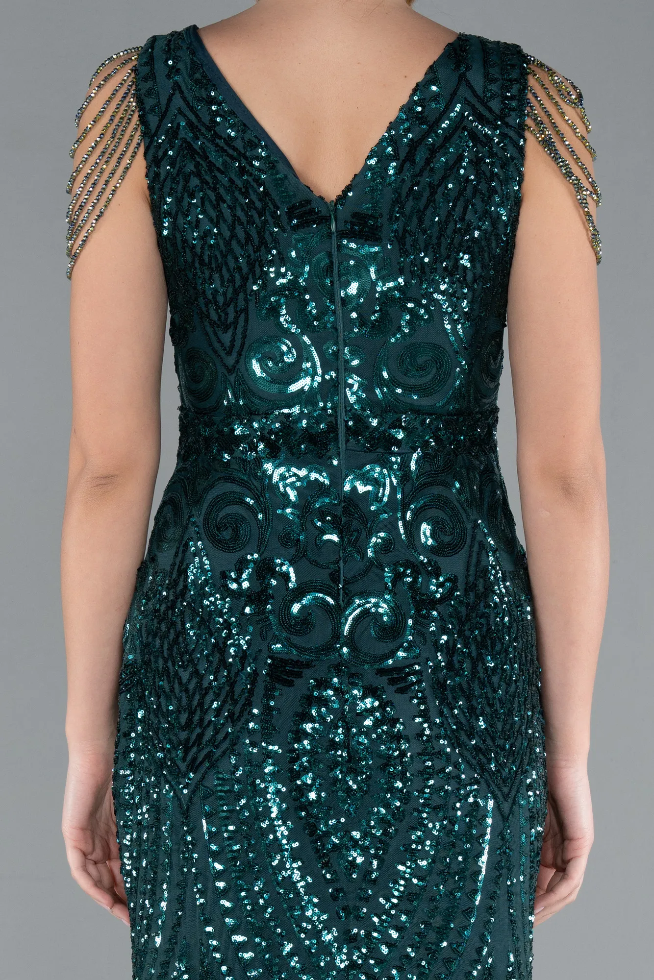 Emerald Green-Long Scaly Mermaid Evening Dress ABU3842