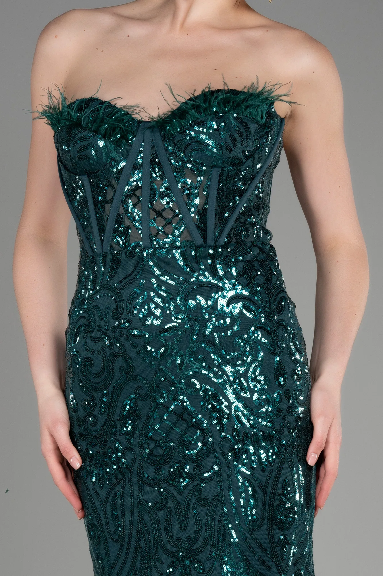 Emerald Green-Long Scaly Mermaid Prom Dress ABU3550