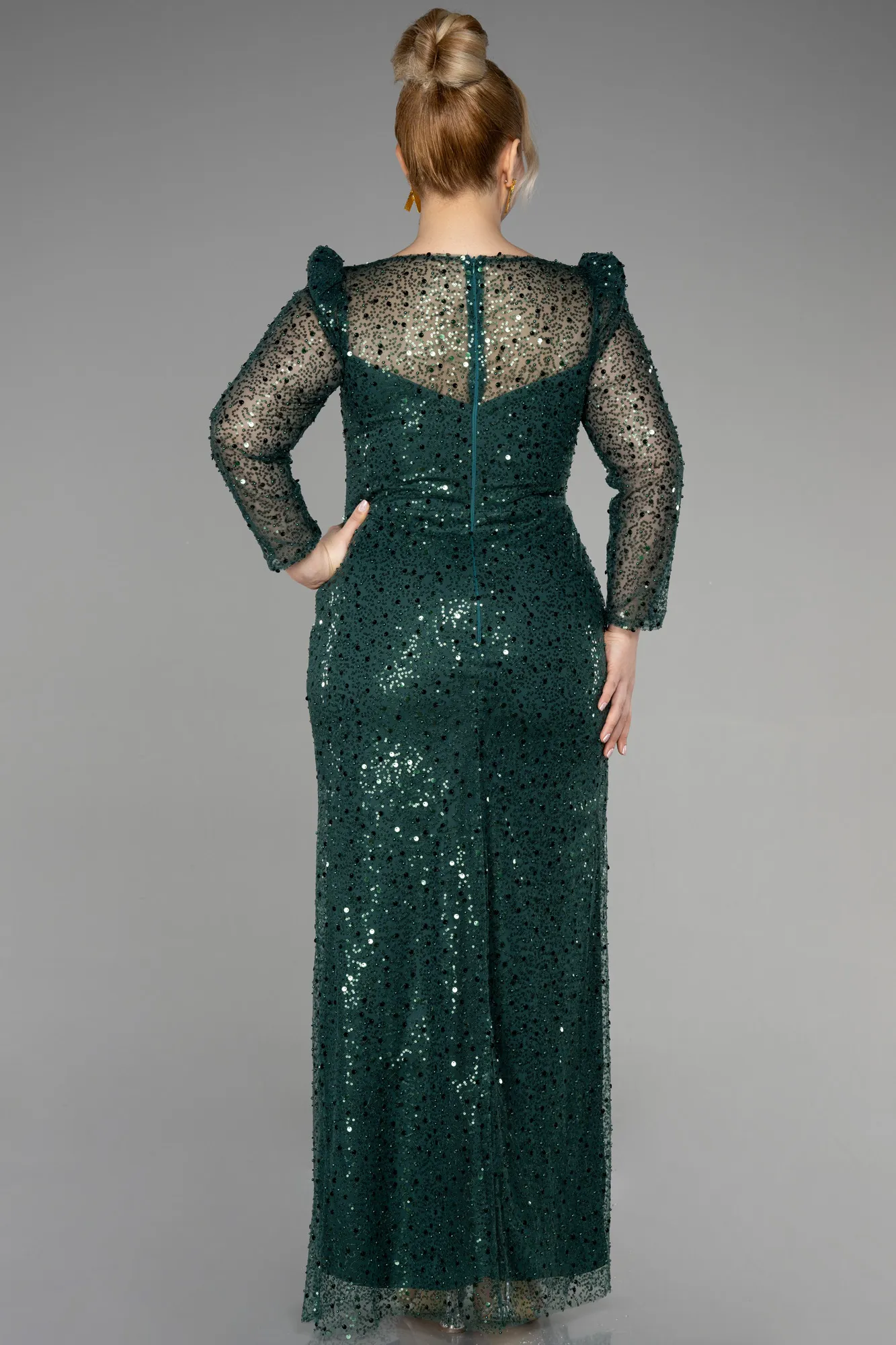 Emerald Green-Long Scaly Plus Size Engagement Dress ABU3559