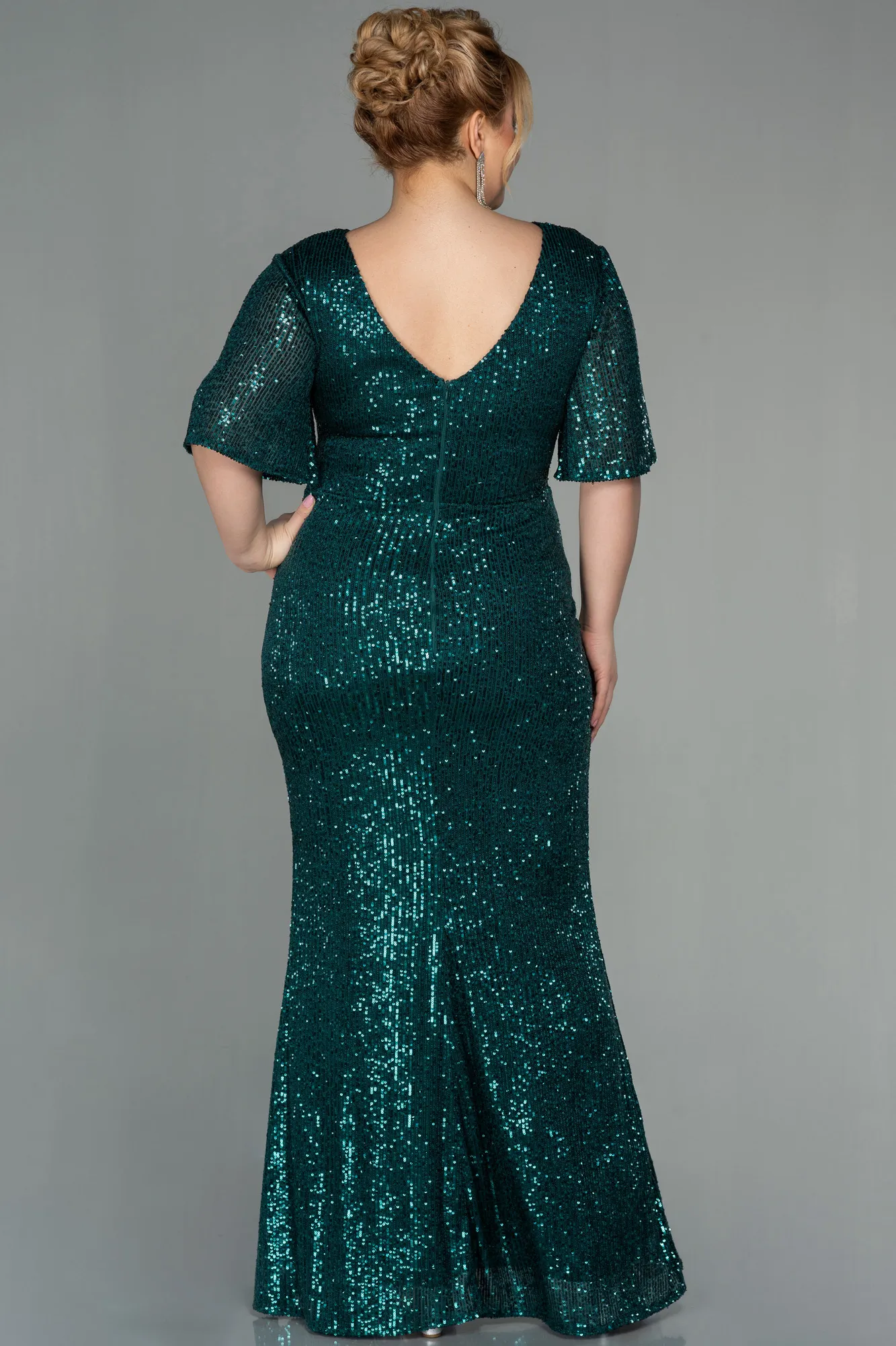 Emerald Green-Long Scaly Plus Size Evening Dress ABU2796