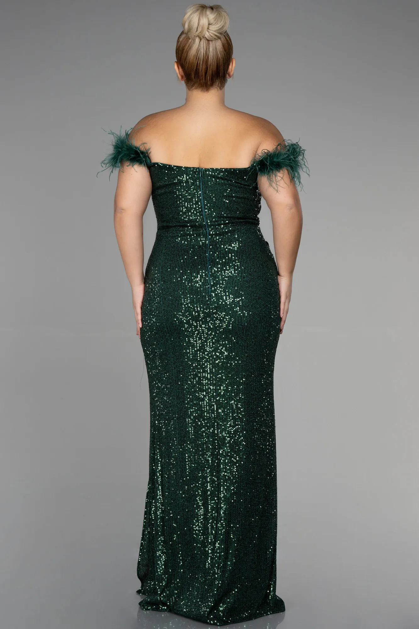 Emerald Green-Long Scaly Plus Size Evening Dress ABU3193