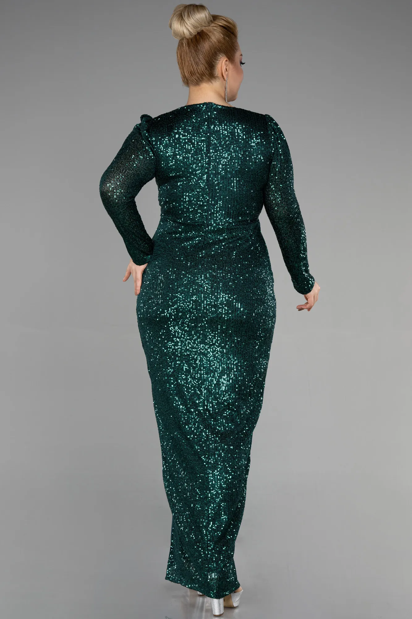 Emerald Green-Long Scaly Plus Size Evening Dress ABU3340
