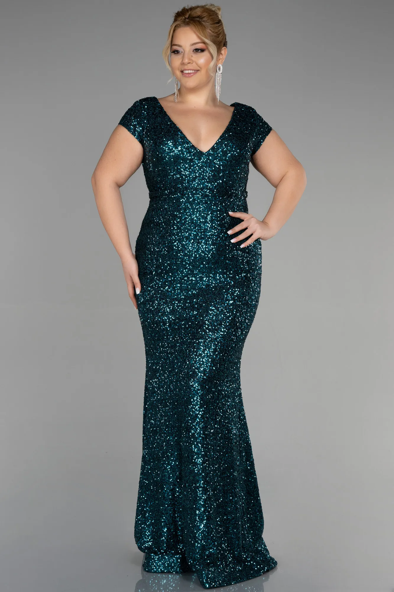 Emerald Green-Long Scaly Plus Size Evening Dress ABU3465
