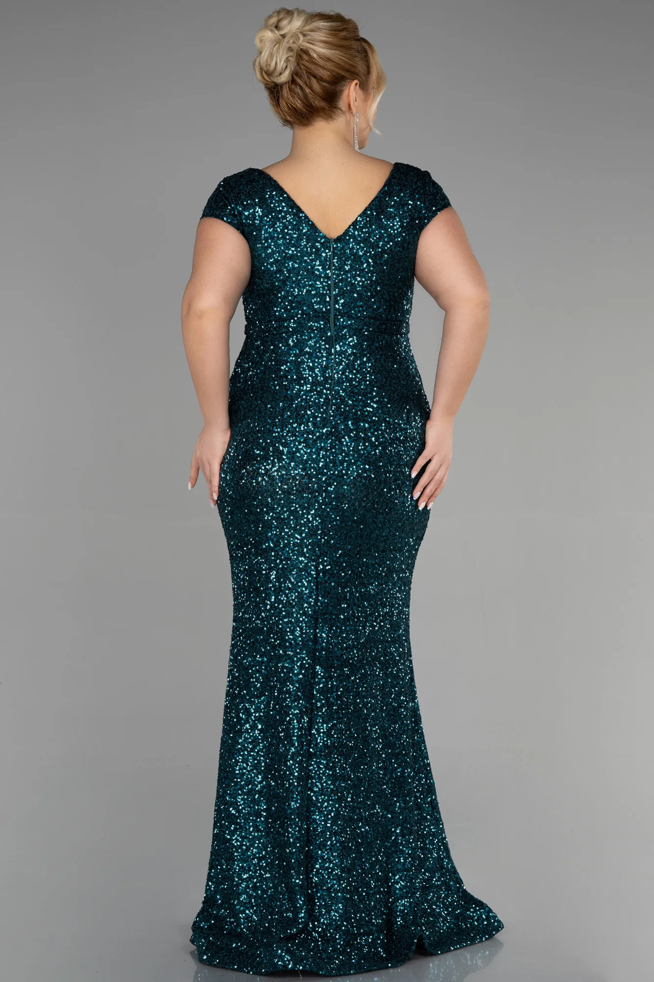Emerald Green-Long Scaly Plus Size Evening Dress ABU3465