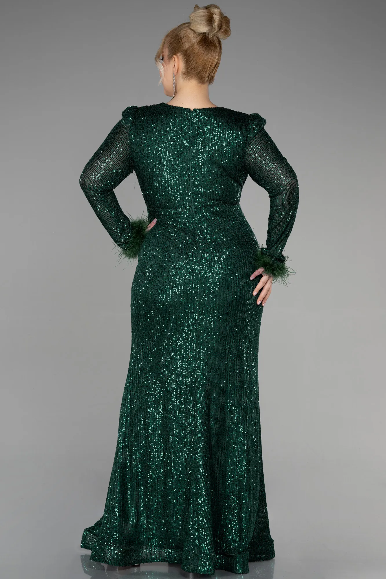 Emerald Green-Long Scaly Plus Size Evening Dress ABU3505