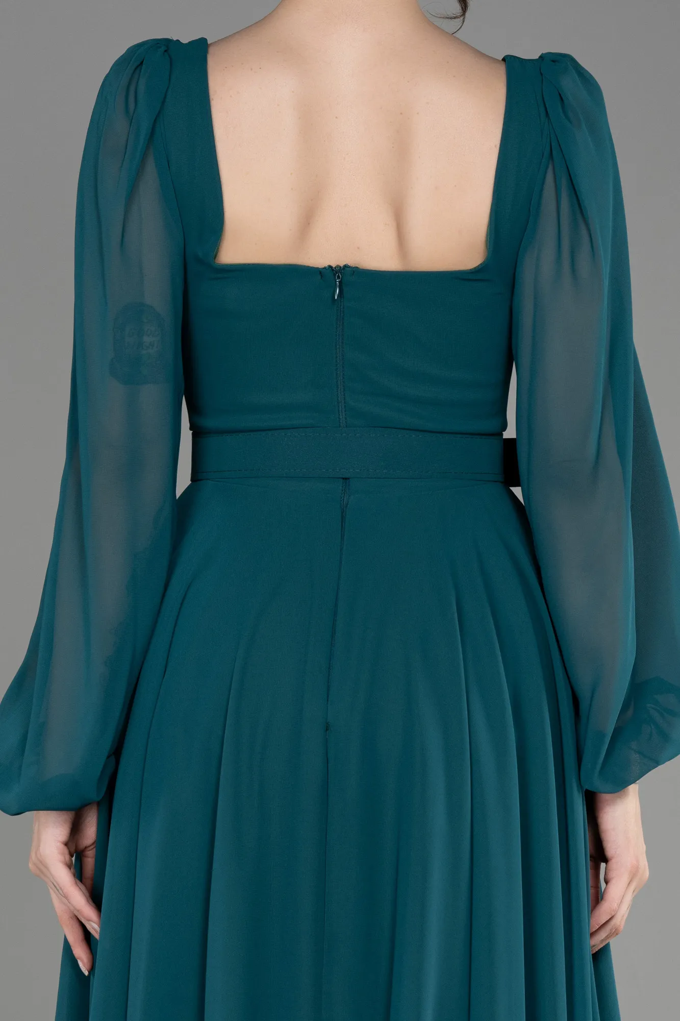 Emerald Green-Long Sleeve Midi Chiffon Cocktail Dress ABK2026