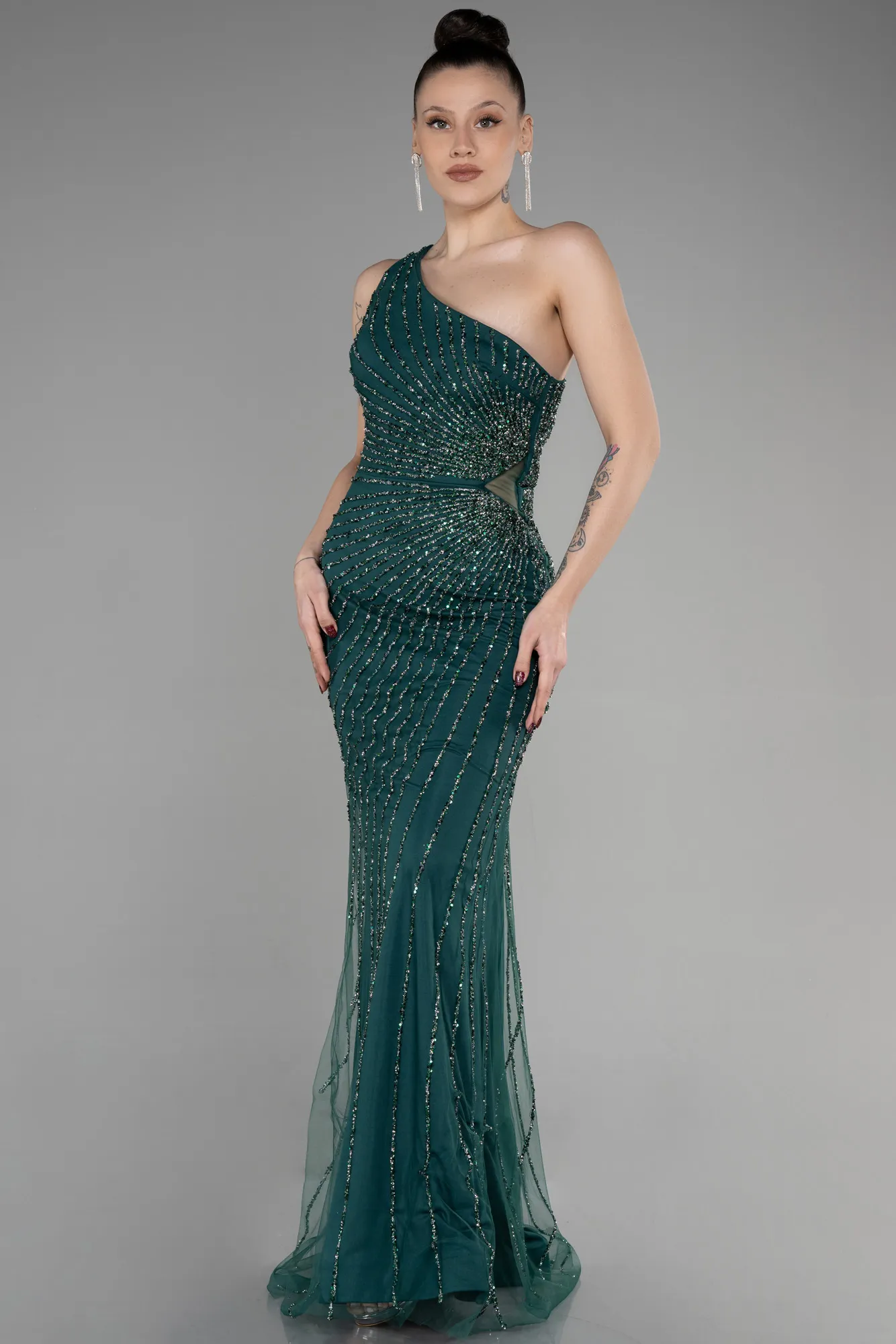 Emerald Green-Long Special Design Engagement Dress ABU3560