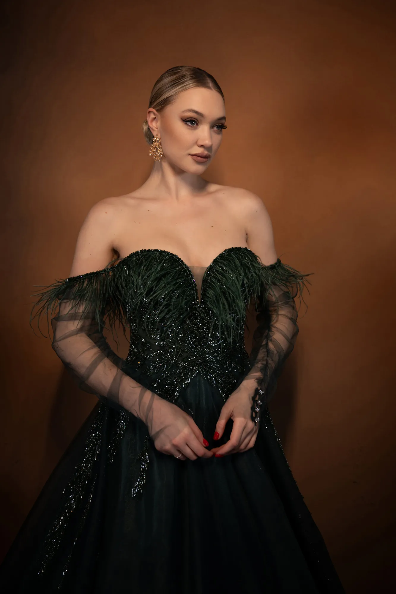 Emerald Green-Long Special Design Engagement Dress ABU3593