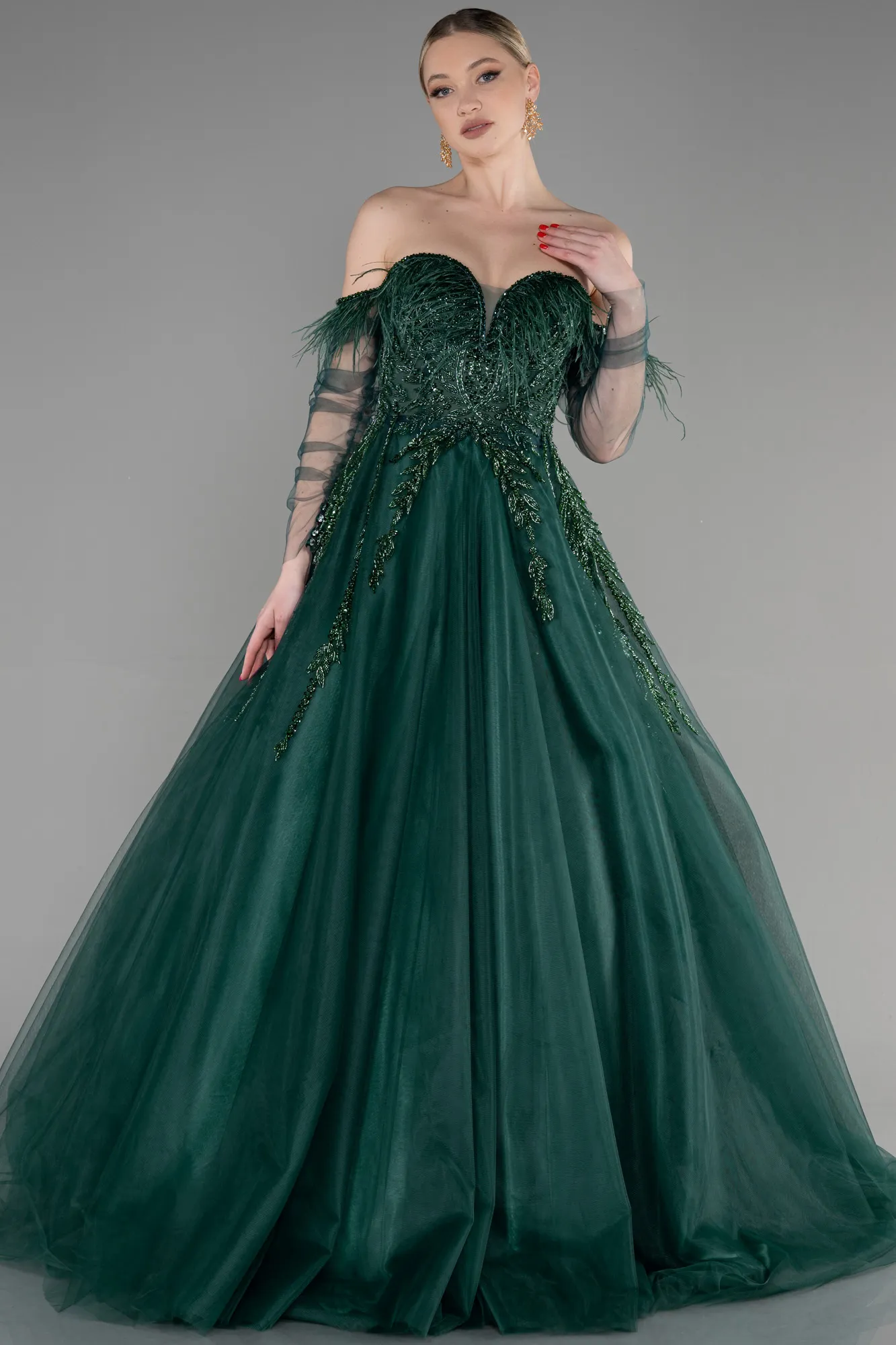 Emerald Green-Long Special Design Engagement Dress ABU3593