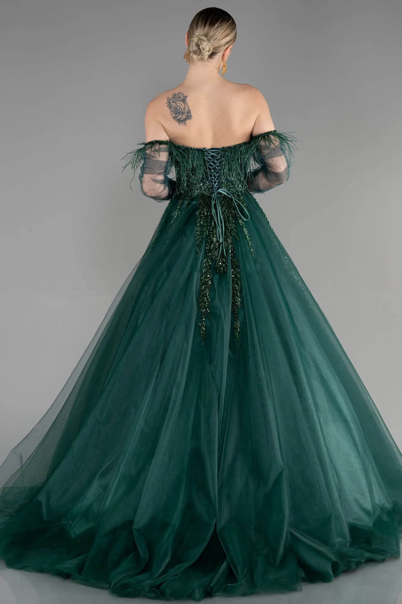 Emerald Green-Long Special Design Engagement Dress ABU3593