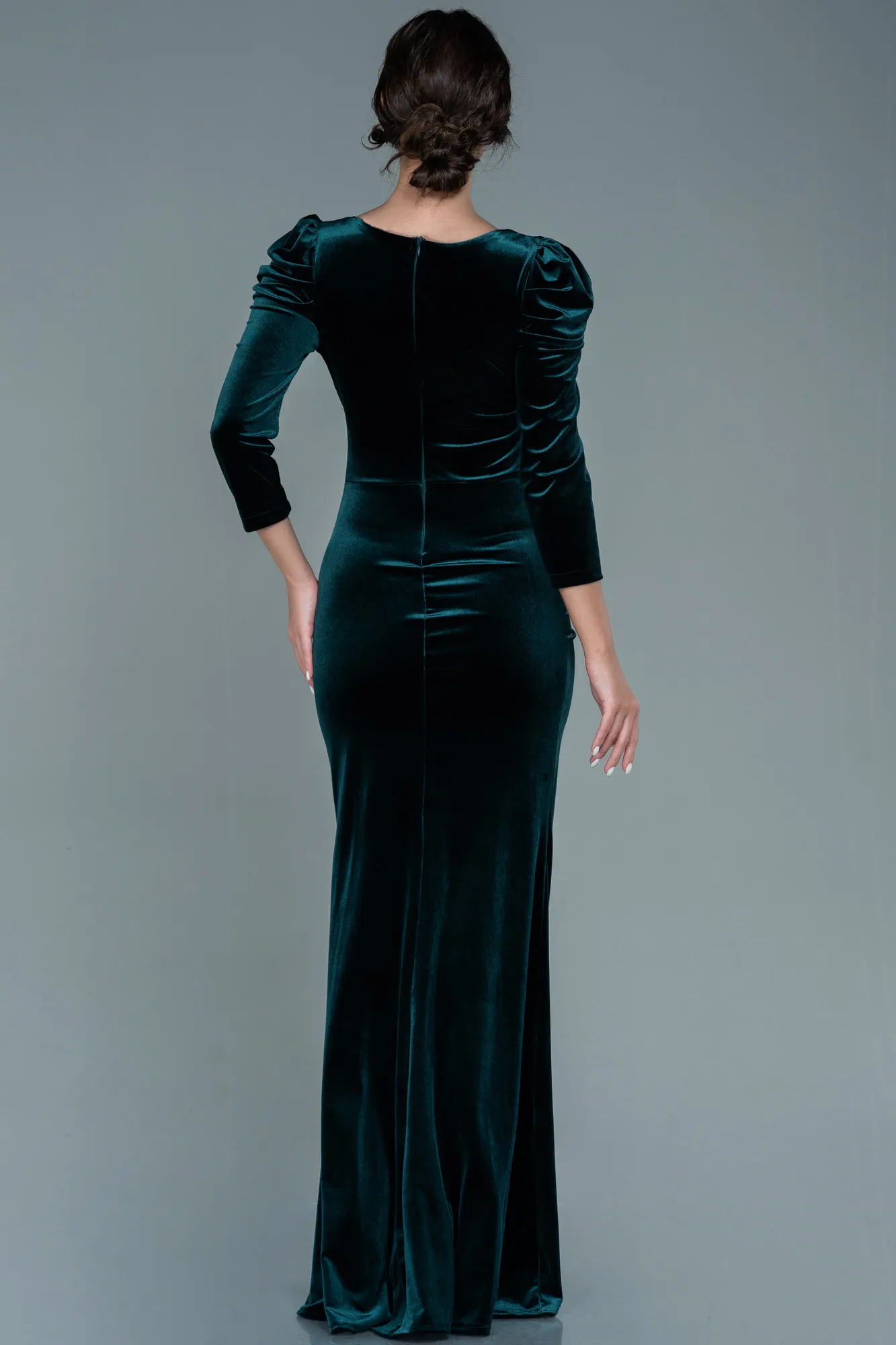 Emerald Green-Long Velvet Evening Dress ABU2604