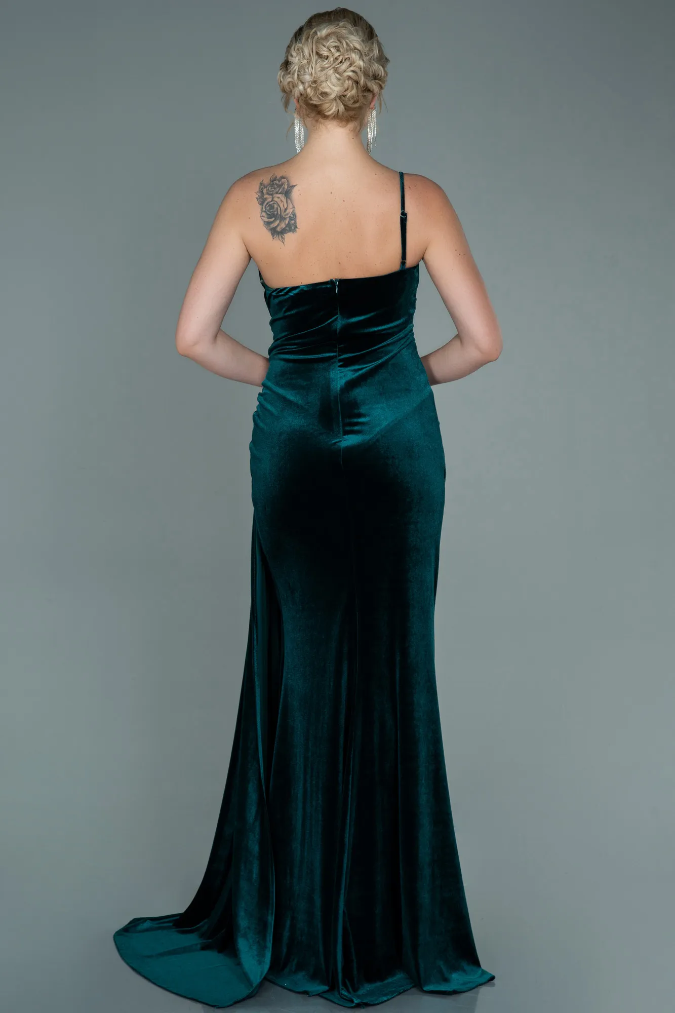 Emerald Green-Long Velvet Evening Dress ABU2626
