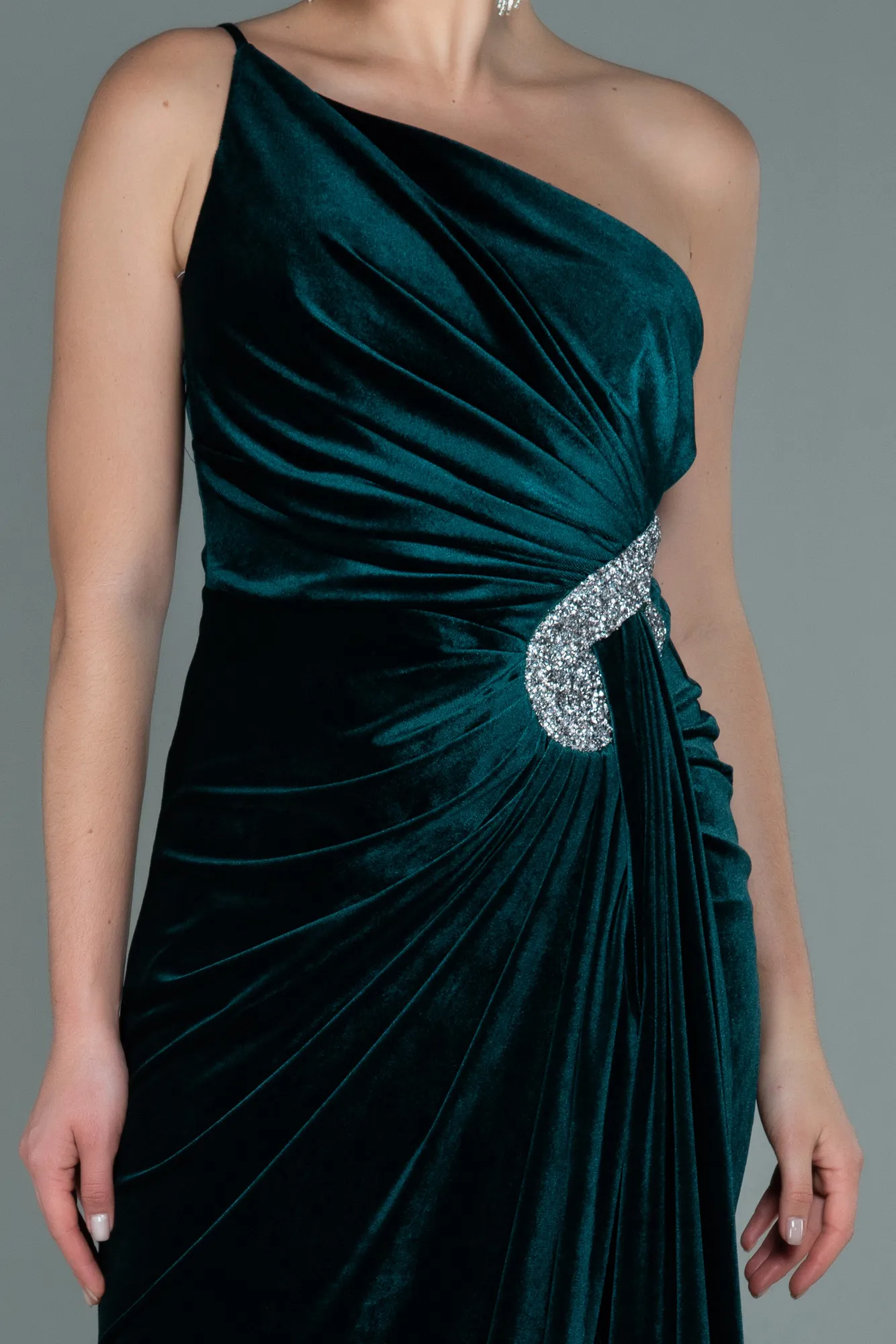 Emerald Green-Long Velvet Evening Dress ABU2626