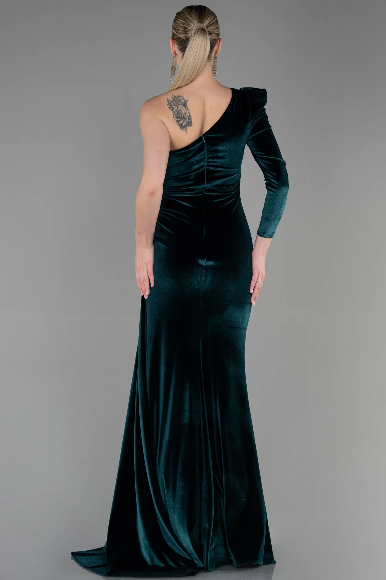 Emerald Green-Long Velvet Evening Dress ABU2655