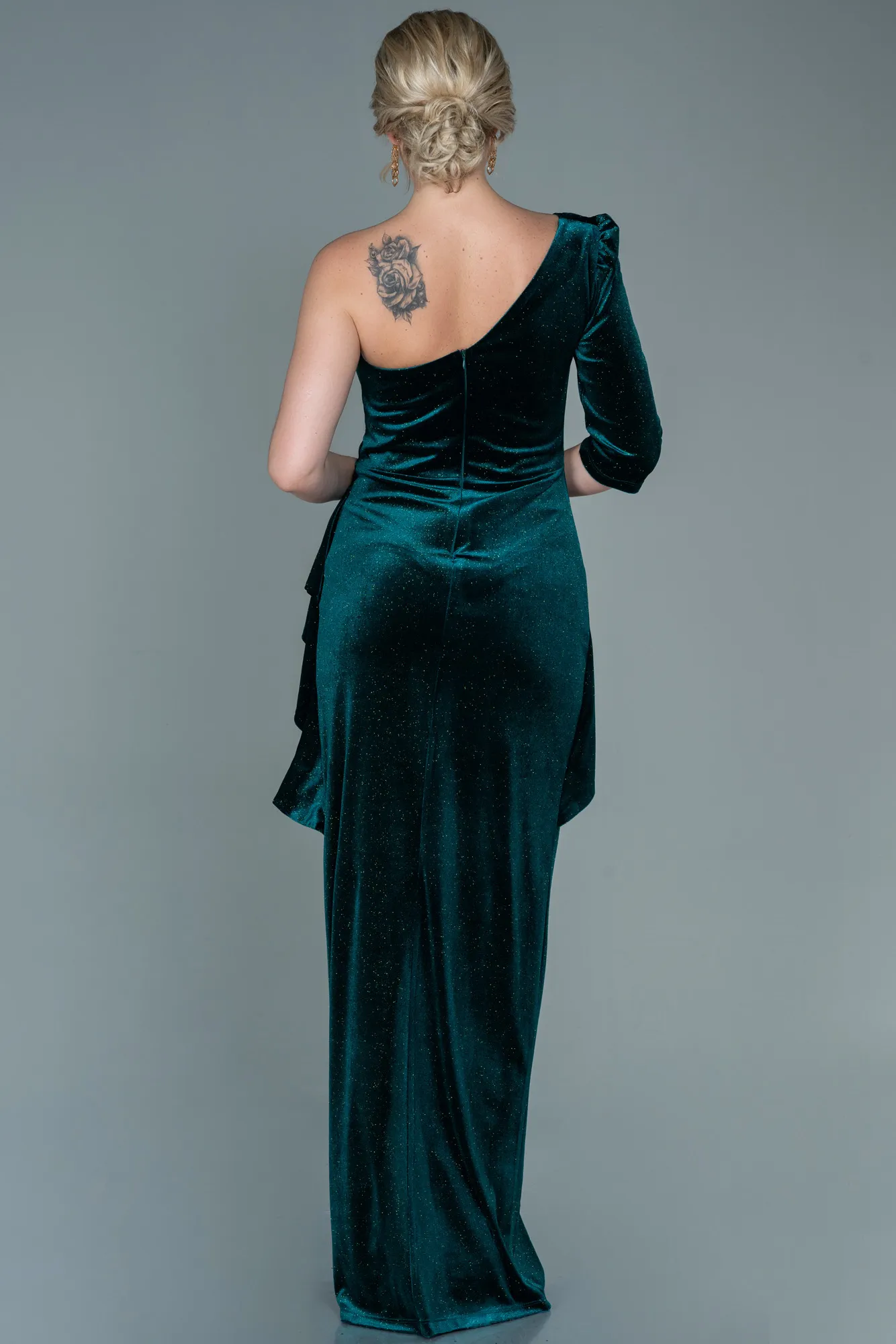 Emerald Green-Long Velvet Evening Dress ABU2666
