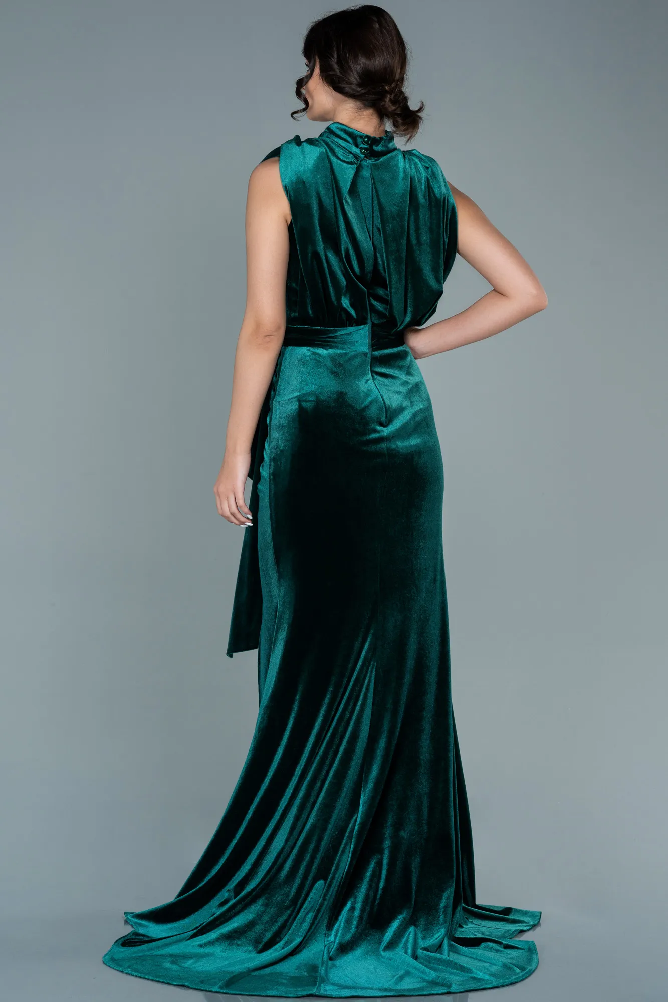 Emerald Green-Long Velvet Evening Dress ABU2668
