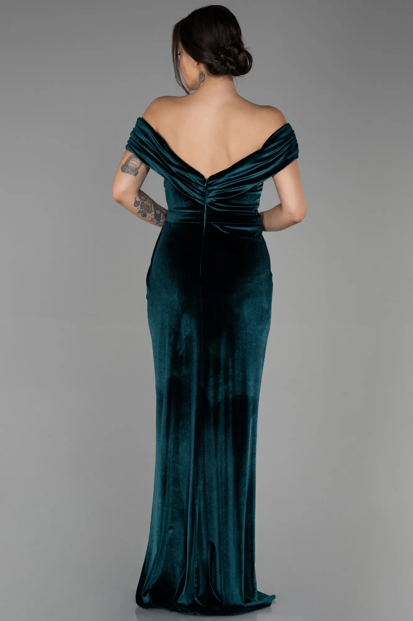 Emerald Green-Long Velvet Evening Dress ABU3330