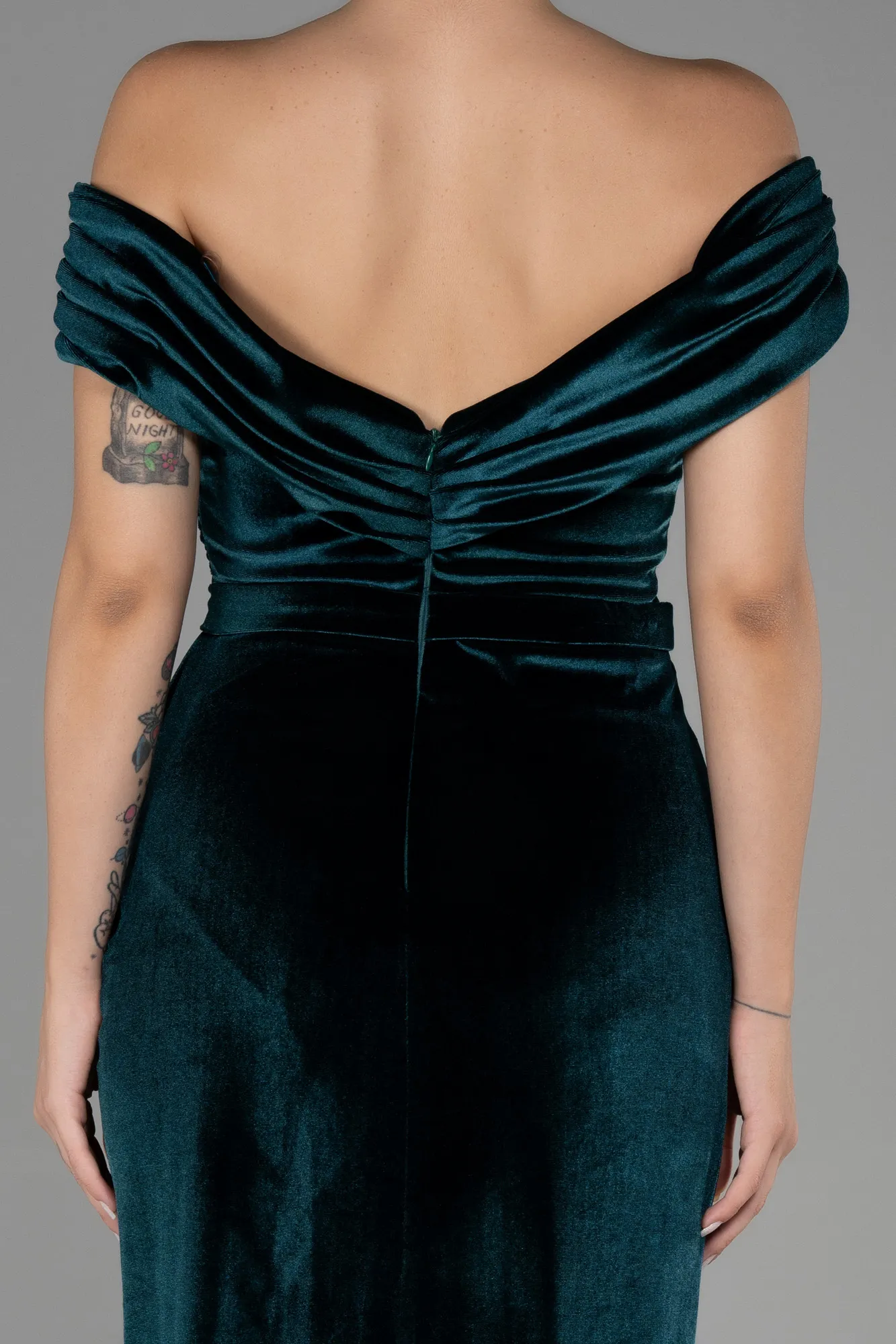 Emerald Green-Long Velvet Evening Dress ABU3330