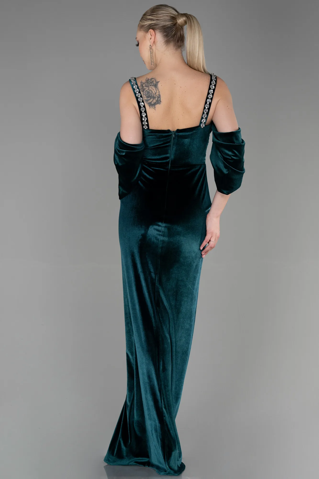 Emerald Green-Long Velvet Evening Dress ABU3335