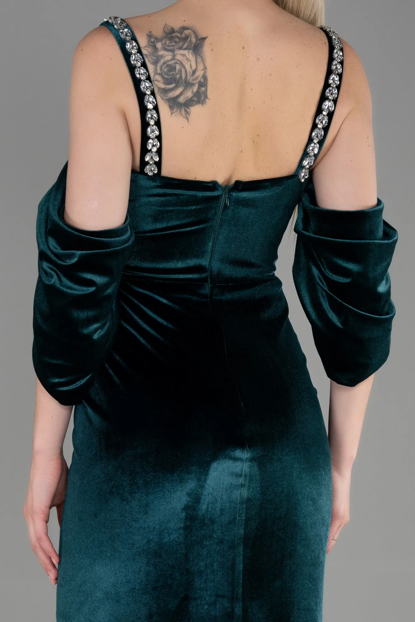 Emerald Green-Long Velvet Evening Dress ABU3335