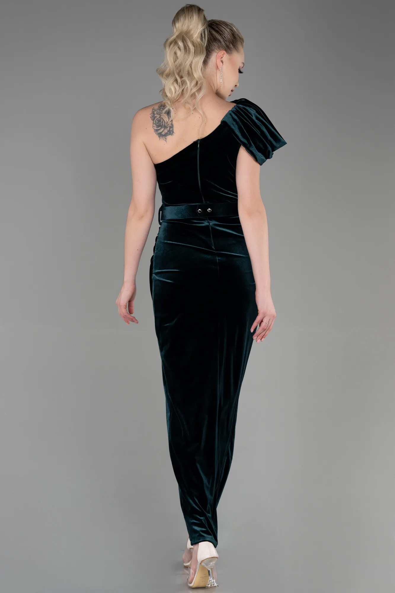 Emerald Green-Long Velvet Evening Dress ABU3350