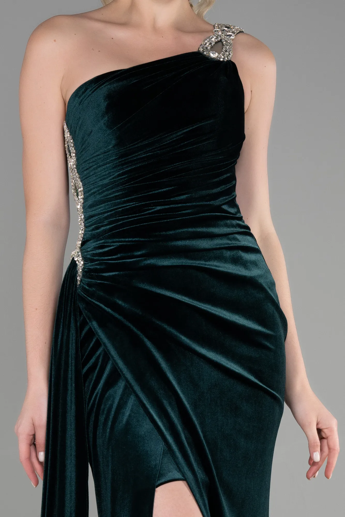 Emerald Green-Long Velvet Evening Dress ABU3365