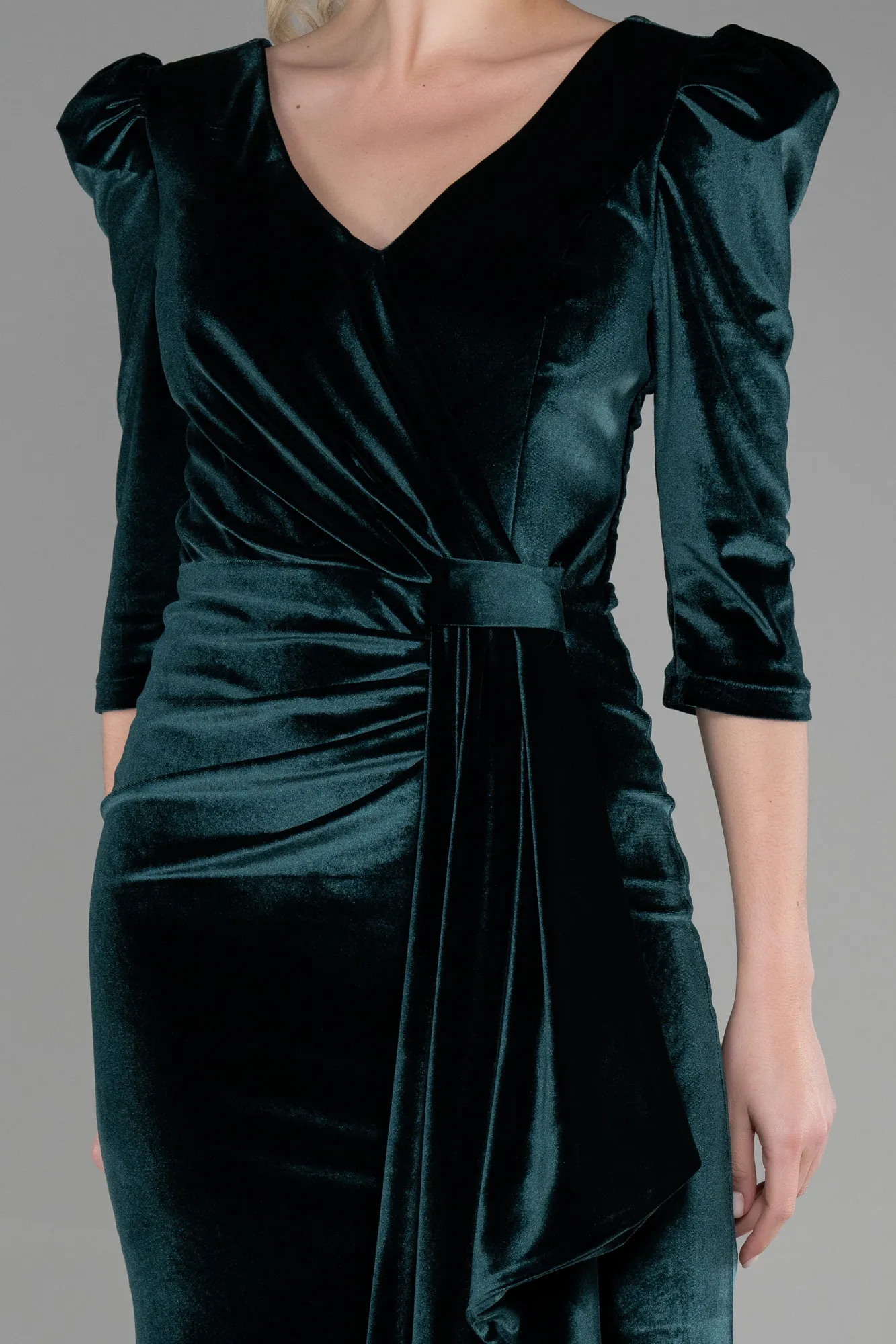 Emerald Green-Long Velvet Evening Dress ABU3386