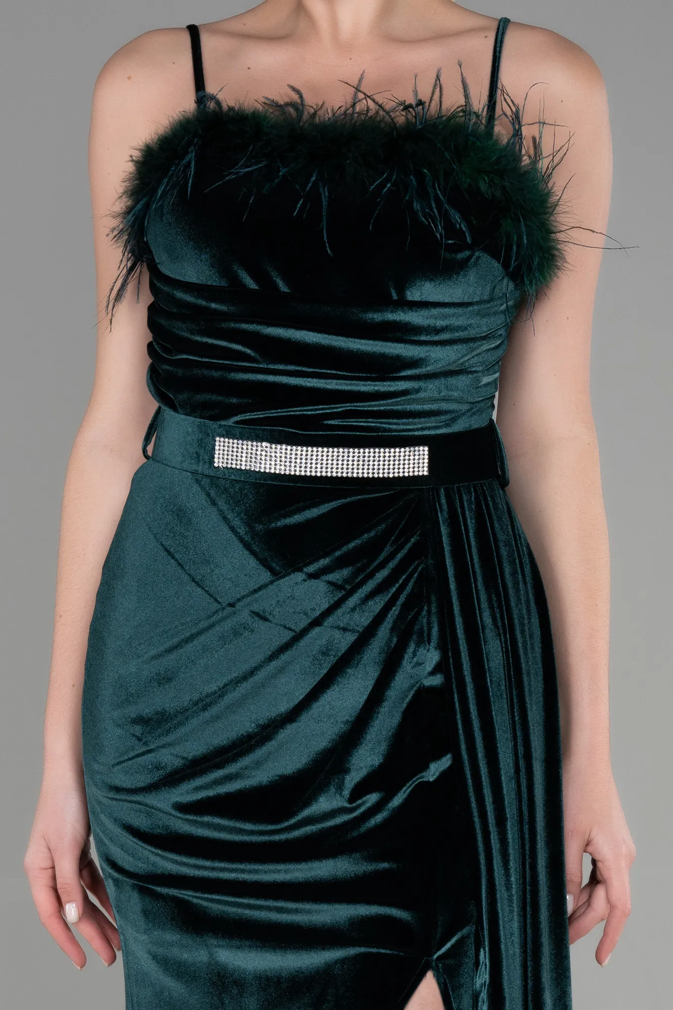 Emerald Green-Long Velvet Evening Dress ABU3387