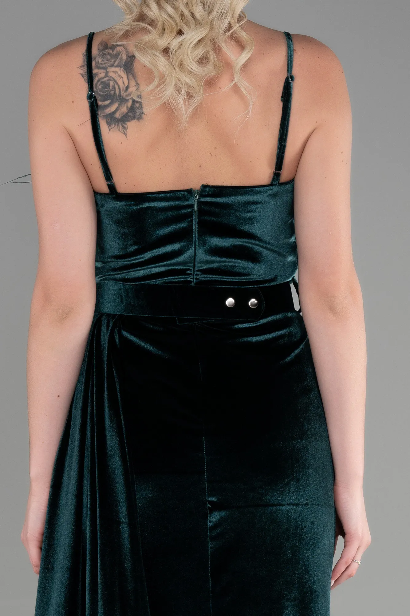 Emerald Green-Long Velvet Evening Dress ABU3387