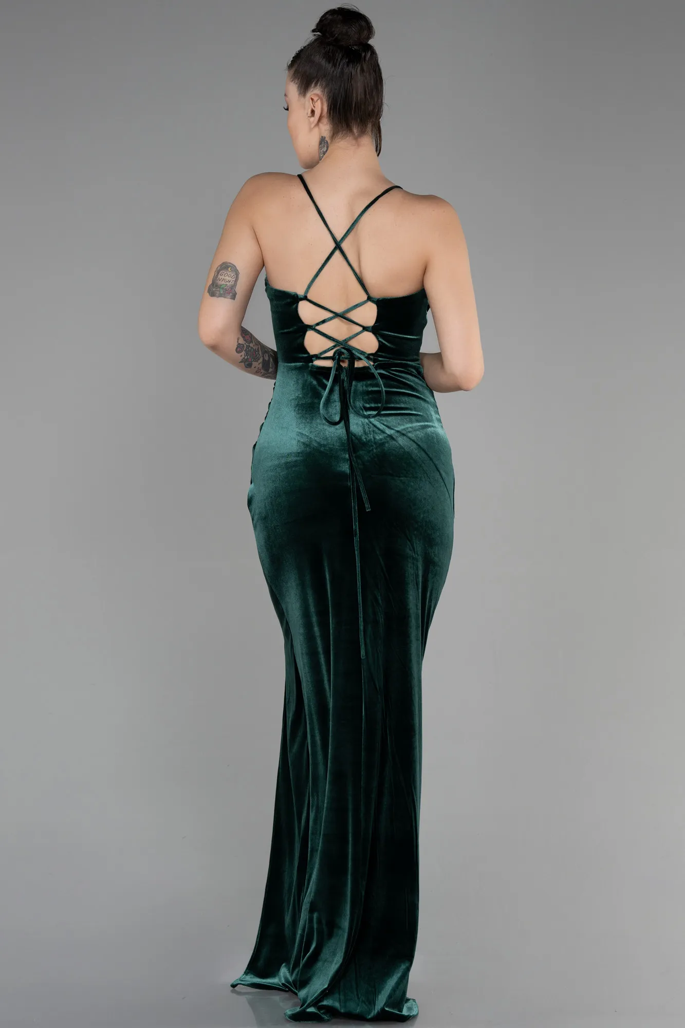 Emerald Green-Long Velvet Evening Dress ABU3395