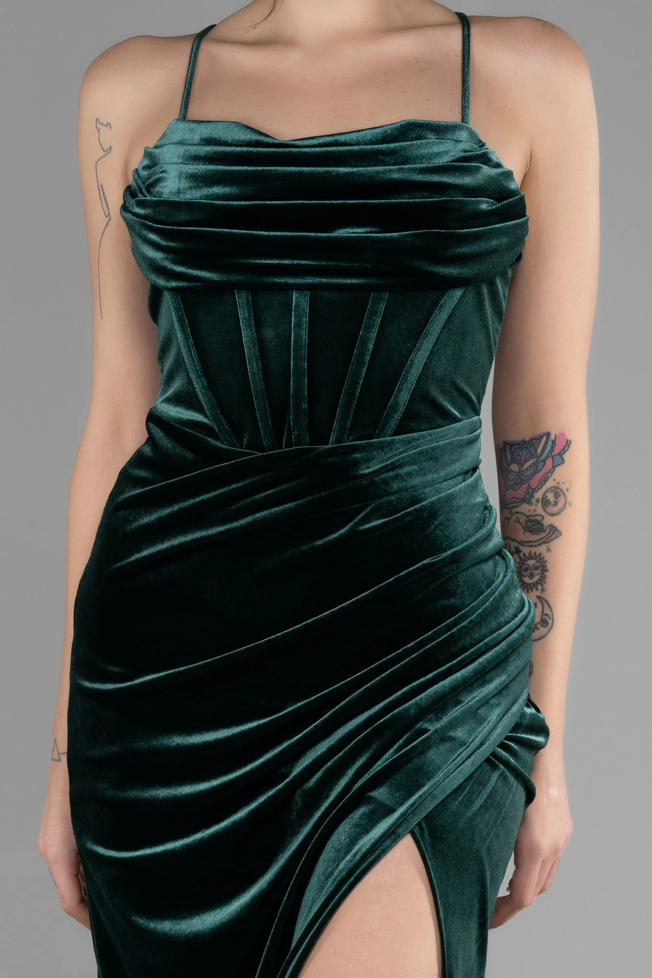 Emerald Green-Long Velvet Evening Dress ABU3395