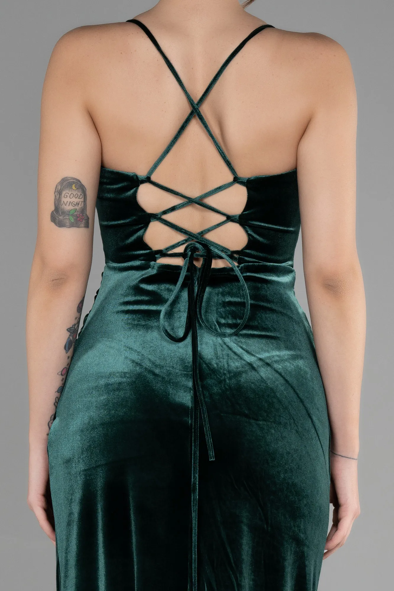 Emerald Green-Long Velvet Evening Dress ABU3395