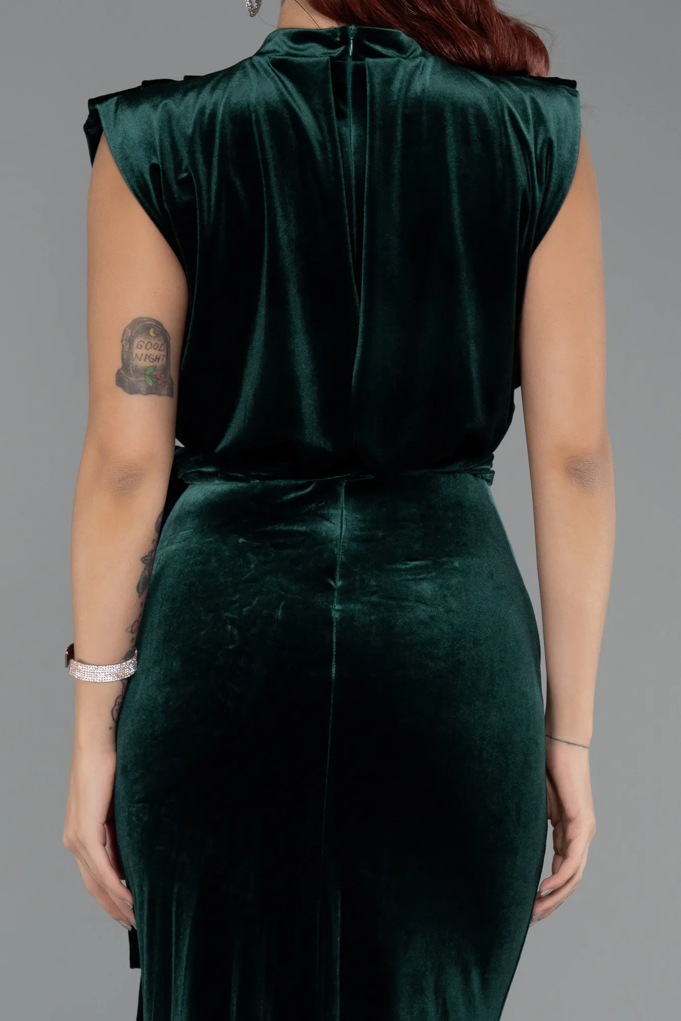 Emerald Green-Long Velvet Evening Dress ABU5402