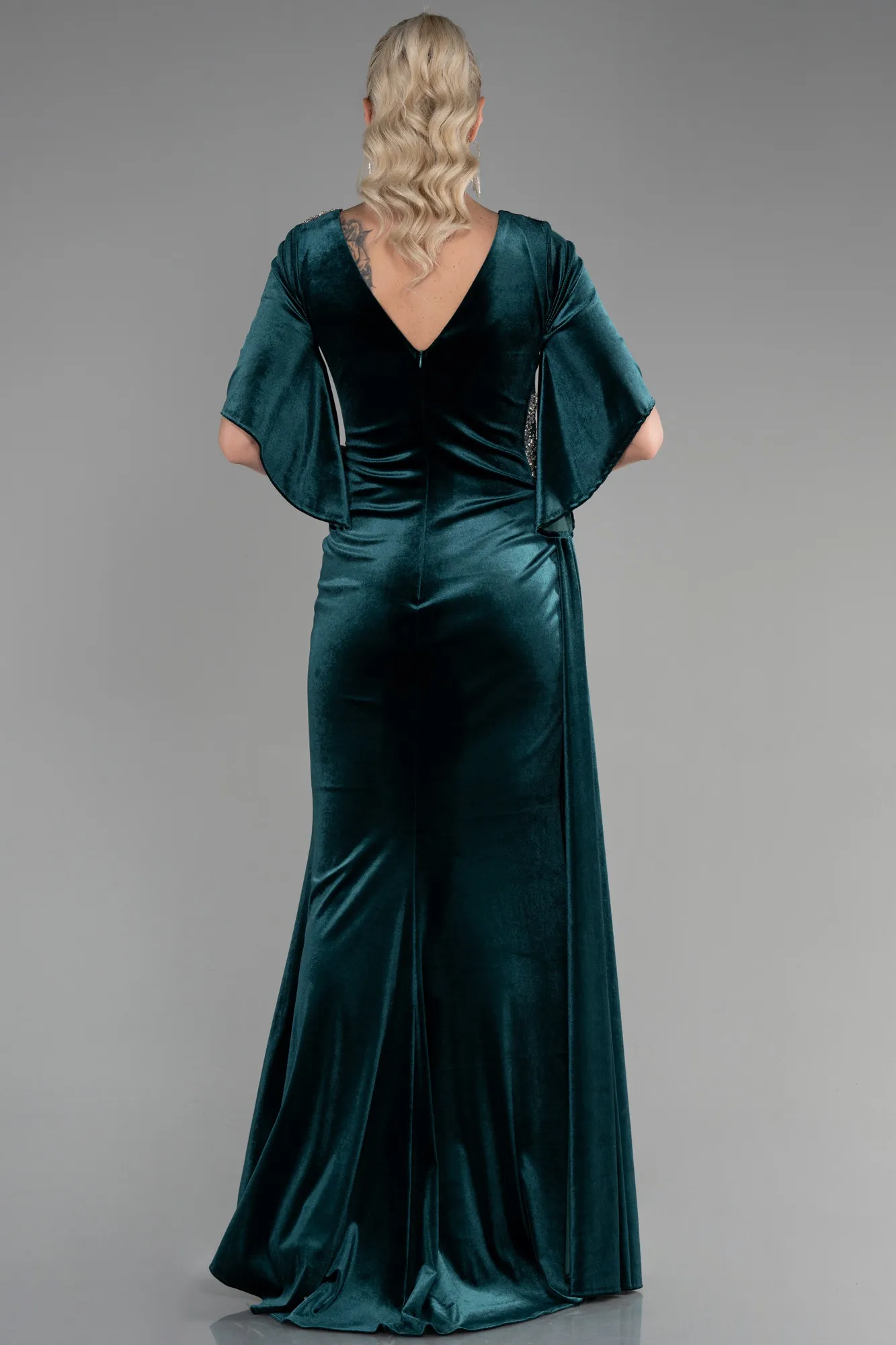 Emerald Green-Long Velvet Mermaid Evening Dress ABU3369