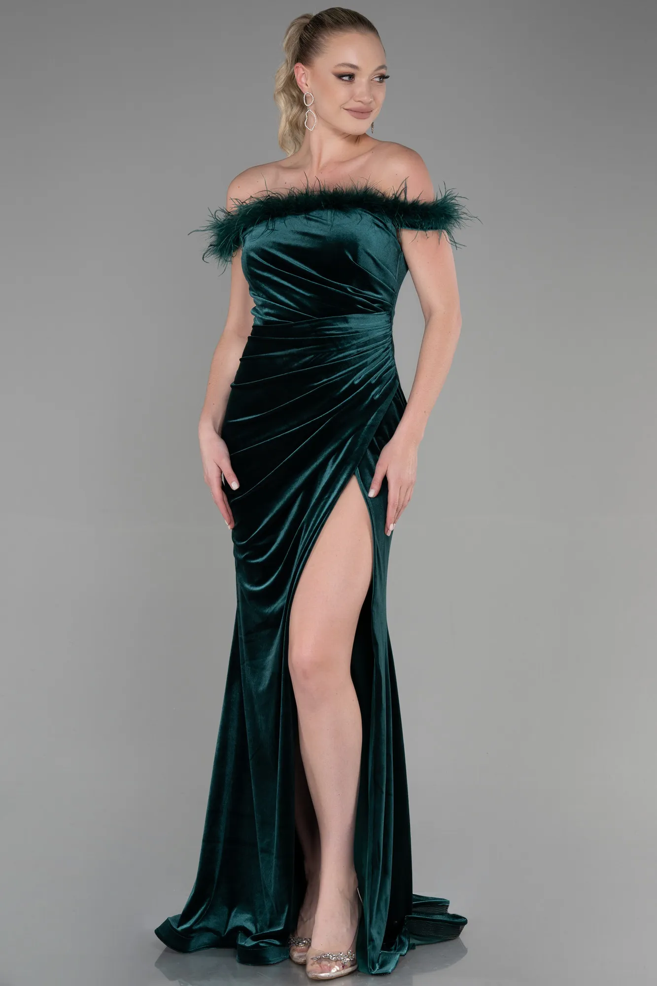 Emerald Green-Long Velvet Mermaid Evening Dress ABU3392