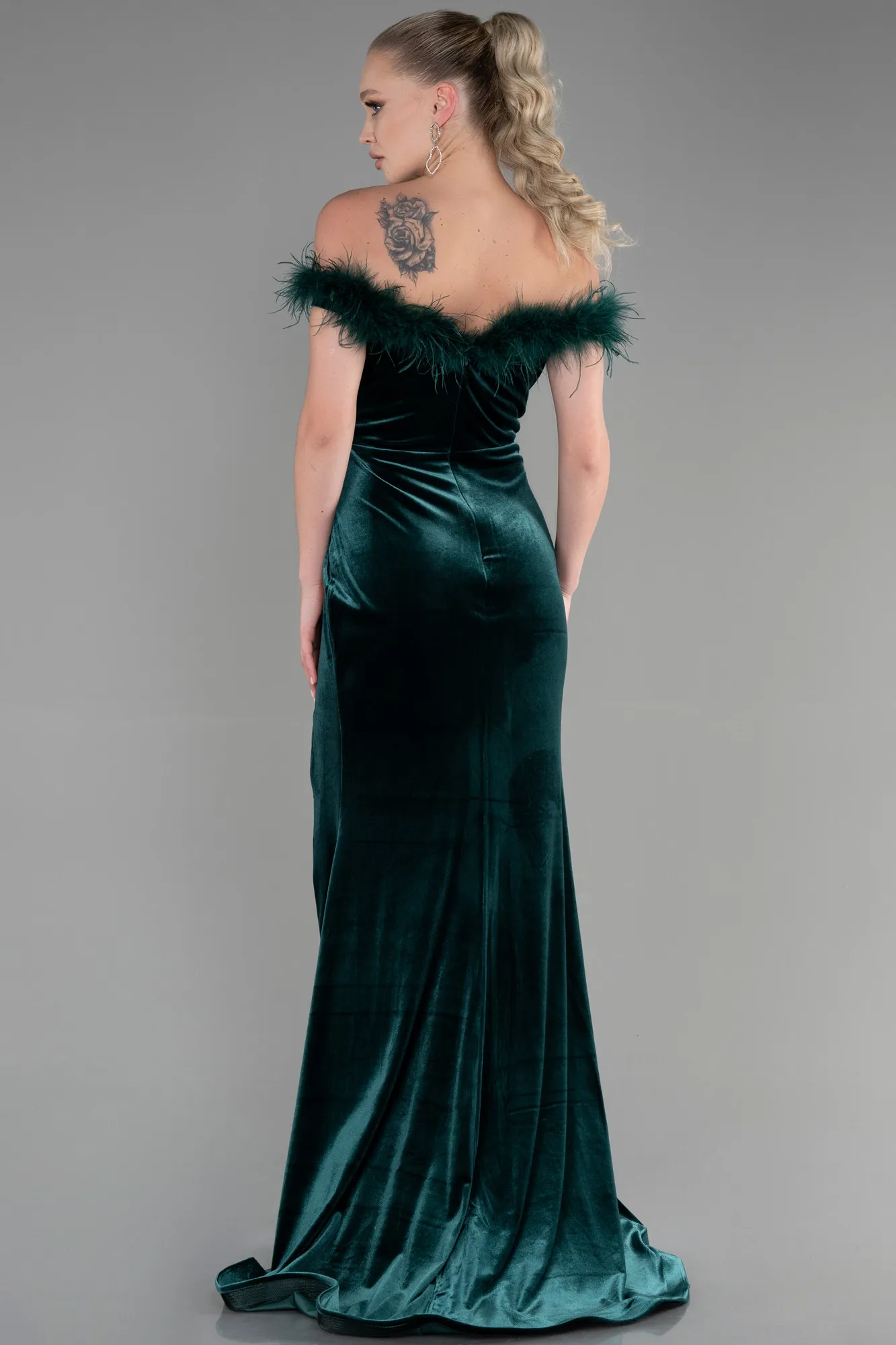 Emerald Green-Long Velvet Mermaid Evening Dress ABU3392