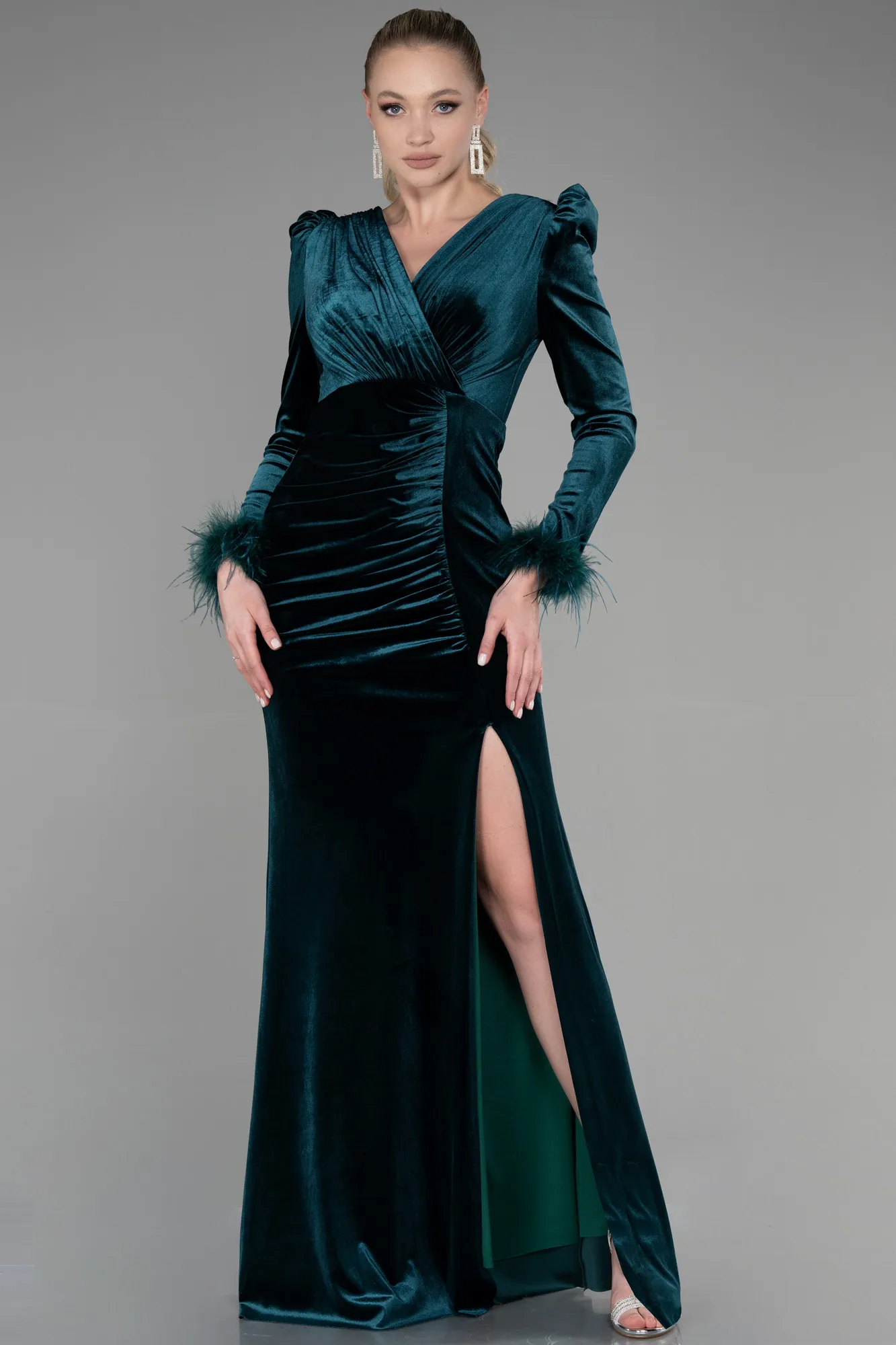 Emerald Green-Long Velvet Mermaid Prom Dress ABU3393