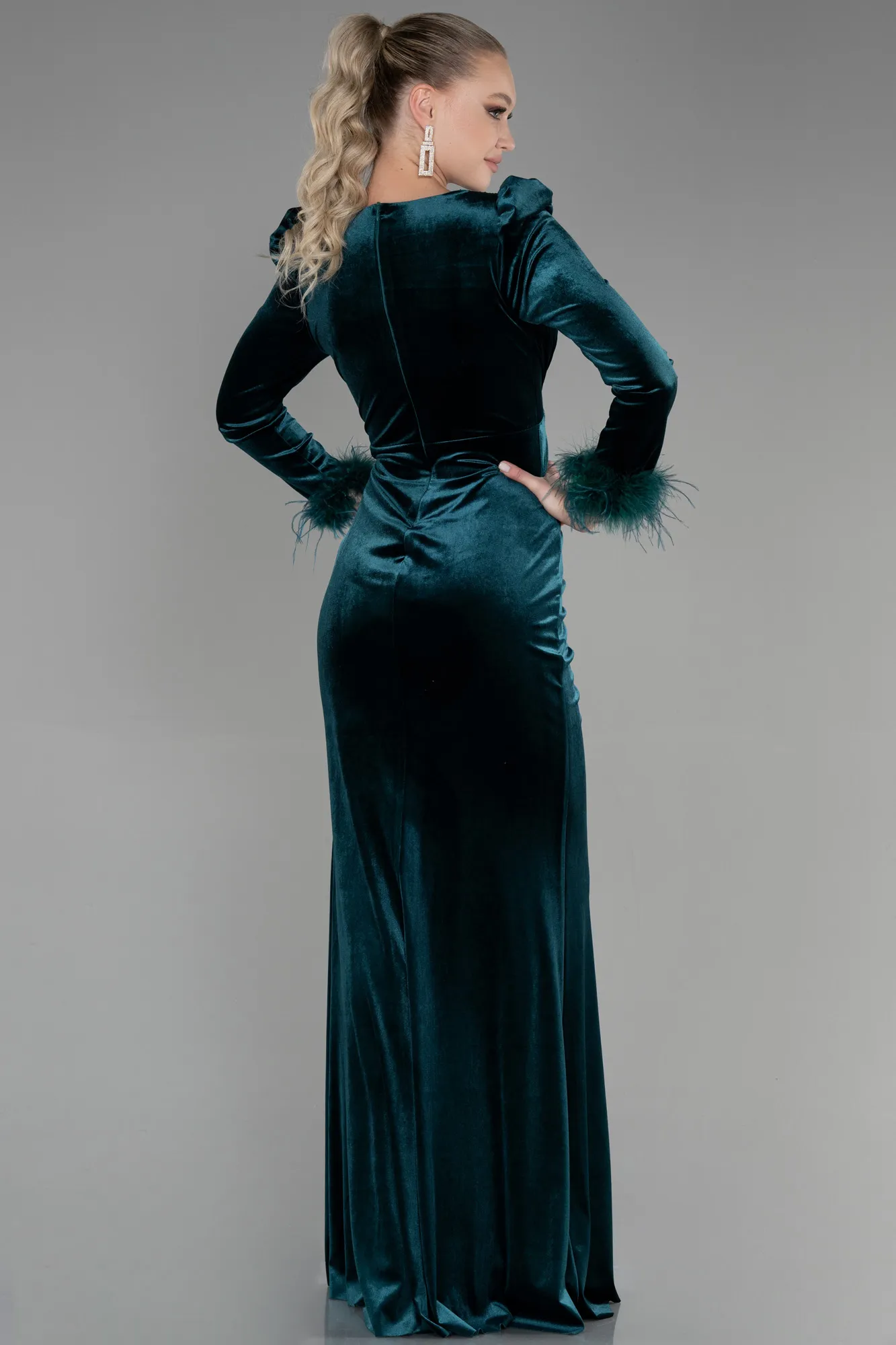 Emerald Green-Long Velvet Mermaid Prom Dress ABU3393