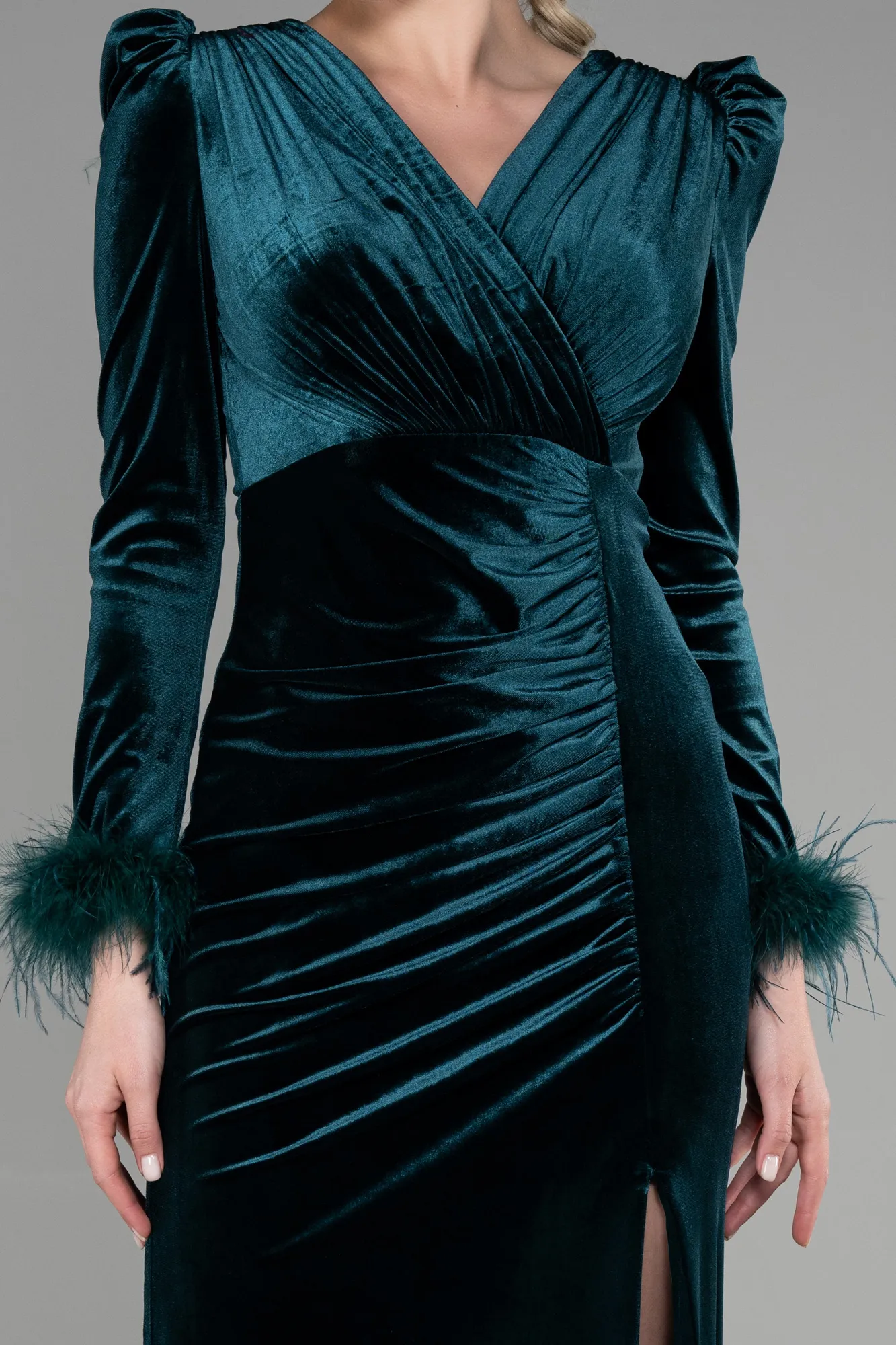 Emerald Green-Long Velvet Mermaid Prom Dress ABU3393